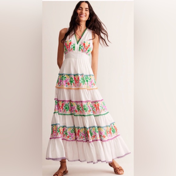 Boden Dresses & Skirts - BODEN SERENA COTTON TIE FULL CIRCLE MAXI DRESS MULTI TROPICAL LOVE BIRDS PARROTS